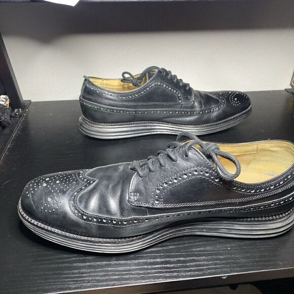 Cole Haan Zerogrand Oxford Mens 11.5 Black Leather Wingtip Longwing Shoes C21134 - Picture 10 of 12